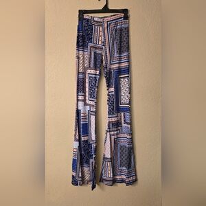 Blue and Coral Patterned Palazzo Flare Pants